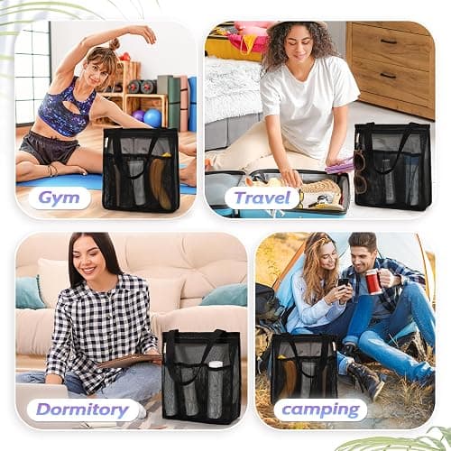 famichan Portable Mesh Shower Caddy, Gym Travel Camp Dorm Room Essentials for College Student Boy Girl, Bathroom Shower Bag - Black thumbnail 6