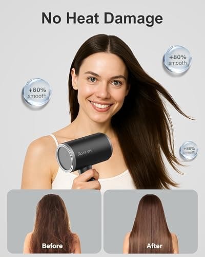 ANNLARY Plasma Ion Hair Dryer with Diffuser for Curly Hair, 1800W Fast Drying Blow Dryer with Comb, Lightweight and Low Noise Hairdryer for All Hair Types, Foldable Design for Travel thumbnail 7