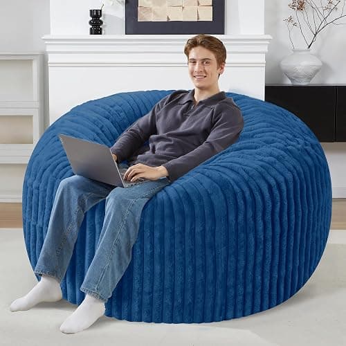 Homguava 4 FT Bean Bag Chair,4' Big Bean Bag,Large Bean Bag Chairs for Adults with Memory Foam Filled,Comfy Beanbag Chairs Soft Bean Bag Sofa with Dutch Corded Plush Cover-Blue thumbnail 3