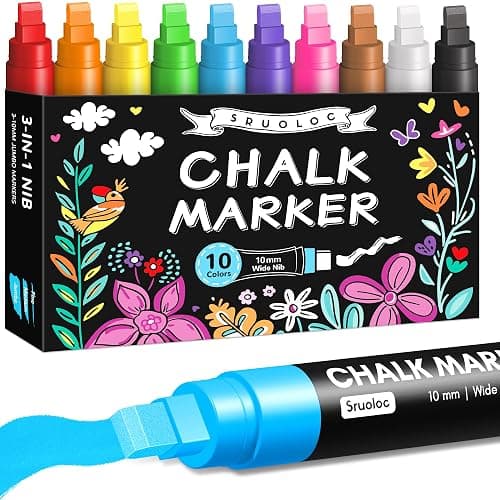 Window Chalk Markers for Glass Washable, 10 Colors Jumbo Liquid Chalk Marker with 10mm 3 in 1 Nib Thick Wide Tips, Big Chalkboard Markers, Car Paint Pen for Auto, Bistro, Mirror, Poster, Blackboards - Image 1