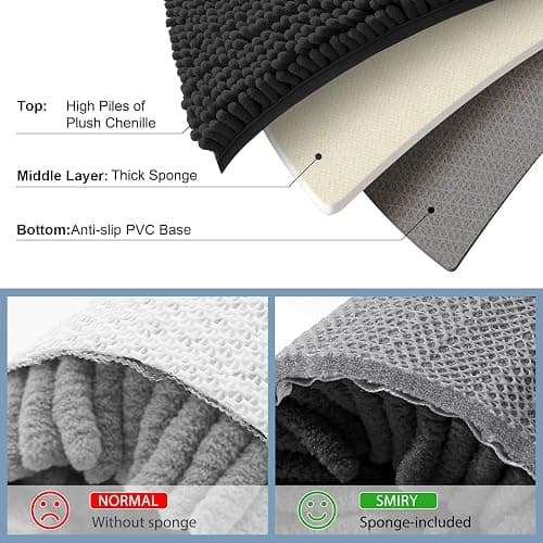 Smiry Luxury Chenille Bathroom Rugs 30x20, Extra Soft and Absorbent Shaggy Bath Mat, Machine Washable, Non-Slip Plush Carpet Runner for Tub, Shower, and Floor, Home Decor Accessories, Black thumbnail 5
