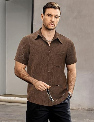 VATPAVE Mens Summer Striped Shirts Button Down Short Sleeve Vintage Beach Hawaiian Shirts with Pocket thumbnail 2