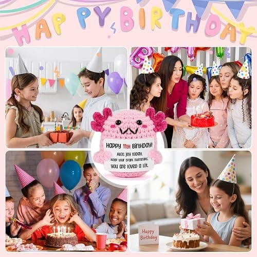 WEYON 11 Year Old Girl Birthday Gift Ideas – Mini Crochet Axolotl Plush with 11th Birthday Card, Kawaii Room Locker Decor, Trendy Tween Present thumbnail 7