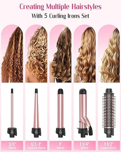 ANIEKIN 5 in 1 Curling Iron Set, Fast Heat Up Curling Wand from 3/8 to 1 1/4 Inch and a Thermal Brush Come with, Dual Voltage Hair Curler for Women All Hair Types and Travel Use, Gifts for Women thumbnail 3