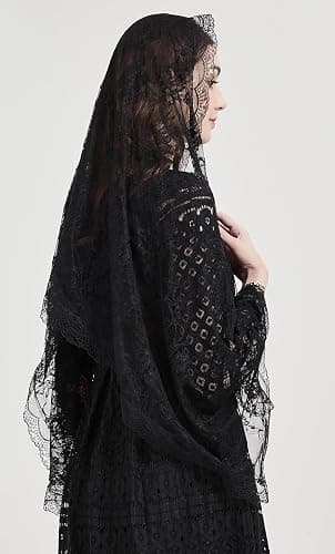 Rectangle Floral Tulle Shawl Chapel Veil with Flowers Mantilla Church Veil Y042 thumbnail 5