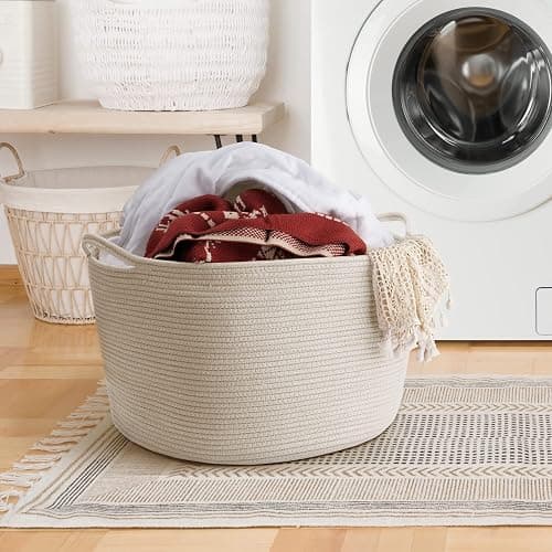 Large Storage Basket Rope Basket, Maliton Extra Large Cotton Rope Bin 22" x 22" x 14" XXXLarge Basket Woven Storage Basket Toy Bin with Handle Comforter Cushions Storage Bins Thread Laundry Hamper thumbnail 8