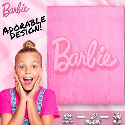 Barbie Fleece Throw Blanket, Cozy Soft Bed Throw Bedroom Decor Plush Throw Comforter 59 x 51 inches for Bedroom Travel Sleepovers, Cute Gifts thumbnail 4