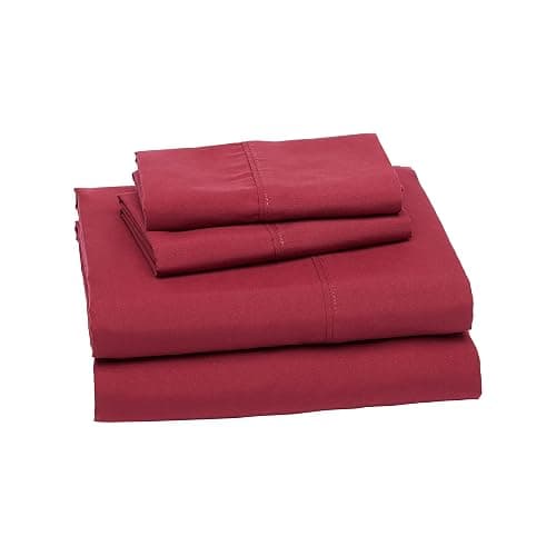 Amazon Basics Lightweight Super Soft Easy Care Microfiber 4 Piece Bed Sheet Set with 14-Inch Deep Pockets, Comfortable Queen, Burgundy, Solid thumbnail 2