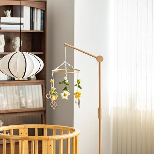 Lanttoe Crib Mobile Arm Wooden Floorstanding - 61 Inches Mobile Arm for Crib|Movable Baby Mobile Hanger|Strong Anti-Dumping Attachment|100% Natural EU Beech Wood|Thicker Wooden Pole|Boho Nursery Decor thumbnail 2
