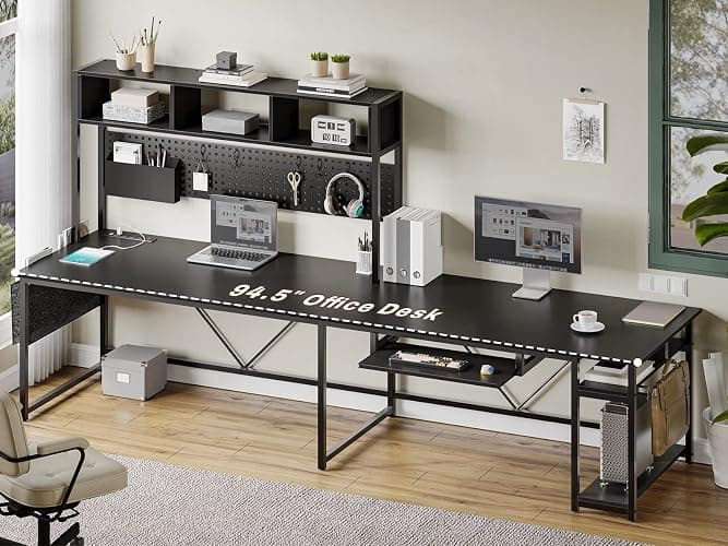 SEDETA L Shaped Gaming Desk, Reversible Computer Desk with Power Outlet and Pegboard, Gaming Desk with Led Lights, Keyboard Tray and Storage Bag for Home Office, Black thumbnail 2