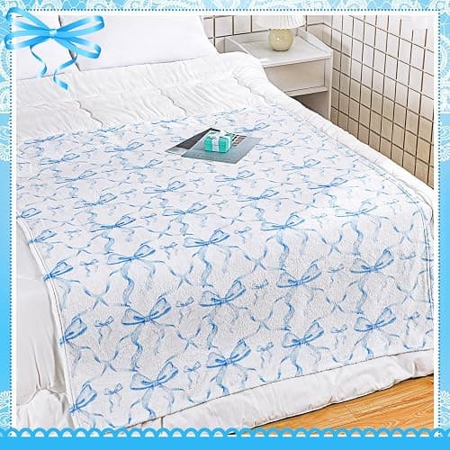 Buryeah Bow Throw Blanket Preppy Blanket Coquette Flannel Soft Cute Bow Stuff Lightweight Aesthetic Plush Preppy Room Decor for Sofa Couch Travel Bed, 50" x 60"(Blue) thumbnail 3