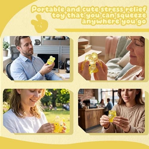 Stress Relief Glitter Bunny Squeeze Toy - Anxiety Calming Sensory Fidget Toy, Soft Squishy Ball for Kids Adults ADHD Autism, Yellow Jelly Hops thumbnail 5