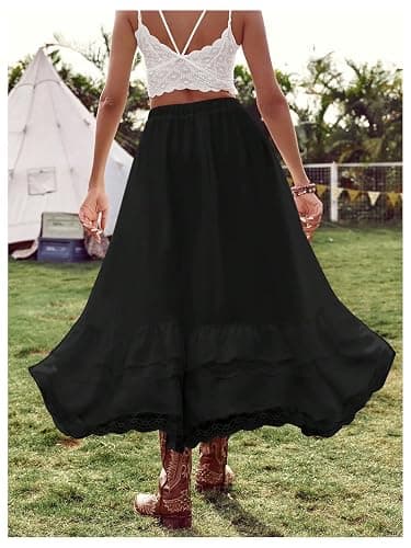 SHENHE Women's Boho Maxi Skirt High Low Asymmetrical Lace Ruffle Hem Flowy Western Skirt thumbnail 3
