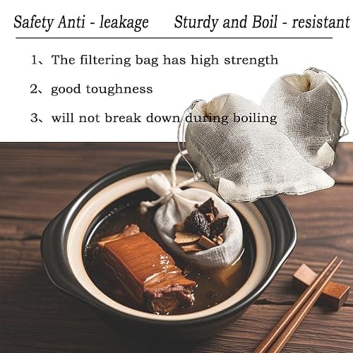 10 Pcs Spice Bags, Reusable Empty Tea Bags, Muslin Strainer Bags, Soup Bags for Cooking Natural Cotton Fine Mesh Cheesecloth Bags for Cold Brew Coffee(4 x3.2Inch) thumbnail 6