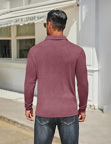 COOFANDY Mens Long Sleeve Polo Shirts Classic Casual Button Polo Tee Lightweight Collared Golf Shirt thumbnail 3