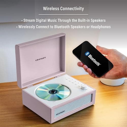 Crosley CR3517A-AM Voyager Retro Portable CD Player with Stereo Bluetooth Speakers and FM Radio, Amythest thumbnail 4
