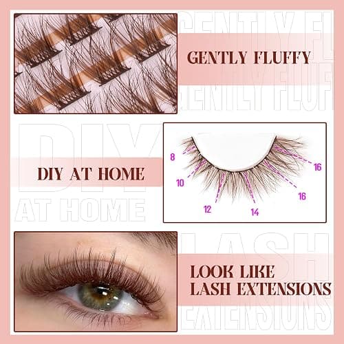 Brown Lash Clusters Natural Lash Extensions Wispy Eyelash Clusters 154 Pcs C Curl Lashes Clusters for Everyday Wear Beginner Friendly Dark Brown Cluster Eyelash Extensions by Mavphnnee - Brown thumbnail 5