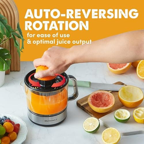 Elite Gourmet ETS623 BPA-Free 40-Watt Electric Citrus Juicer, Compact, Large Volume, Pulp Control, Oranges, Lemons, Limes, Grapefruits with Easy Pour Spout, 24oz, Black/Stainless Steel thumbnail 6