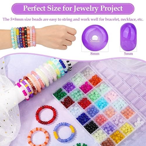 shynek 1120 Pieces Rondelle Beads for Jewelry Making, 28 Colors Glass Abacus Beads, Spacers for Bracelets, Jewelry Making and DIY Crafts, 5x8mm thumbnail 4