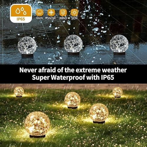 JKIMK Solar Globe Lights Outdoor Waterproof - Cracked Glass Ball Lights for Garden, Patio, Yard, Lawn and Backyard Decor - Solar Orbs for Outside Decorations thumbnail 3