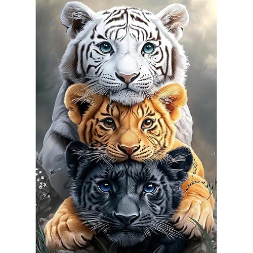 MAXBYE Tiger Diamond Painting Kits for Adults, 5D Three Tigers Diamond Art Kits DIY Full Drill Animal Gem Art for Beginner, Crystal Cross Stitch Craft for Home Wall Decor Holiday Gifts 30x40cm - Image 1