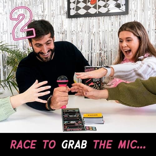 Lucky Egg Official Grab The Mic – Family Karaoke Board Game w/Foam Mic, 8+ Ages, 2-10 Players - Games for Bad Singers w/ 250 Lyrics (125 Cards) (Second Edition) thumbnail 4