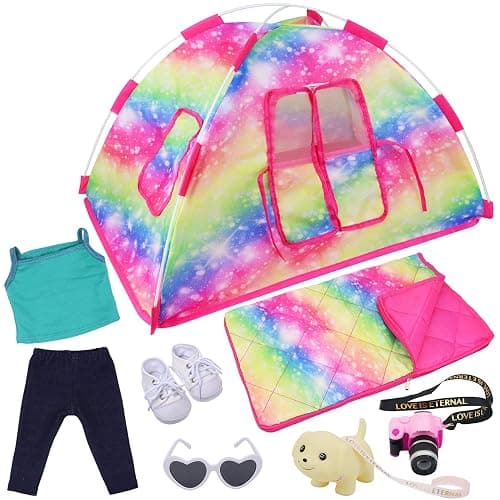 ZITA ELEMENT 7-Piece Fashion Doll Camping Set - Tent, Sleeping Bag, Clothes, Shoes, Camera, Glasses, Dog Toy - Image 1
