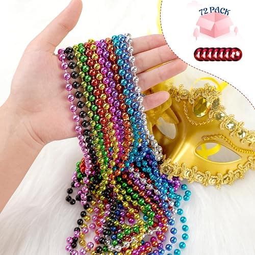 YAXINRUI 72 PCS Mardi Gras Beads Necklaces, 33 Inch 12 Colors Party Bead Necklace for Mardi Gras, Christmas, St. Patrick's Day, Throw Beaded Party Favors in 12 Shiny Metallic Colors thumbnail 4