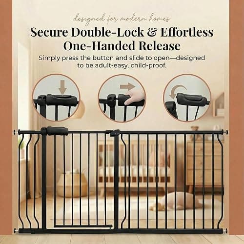 Vothco Wide Baby Gate 67-71.5 Inch Heavy Duty Steel Safety for Stairs, Pressure-Mounted Indoor Dog, No Drilling, Modern Home Design, Black thumbnail 4