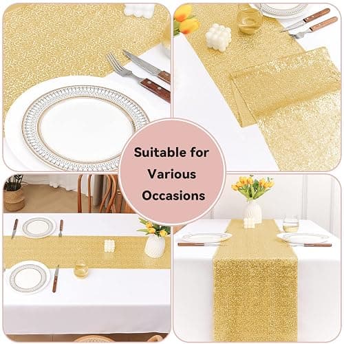 Sugargirl 10 Packs 12 x 72 inches Sequin Table Runner, Glitter Gold Table Runner for Birthday Party Supplies Wedding Holiday Celebration Event Decorations thumbnail 6