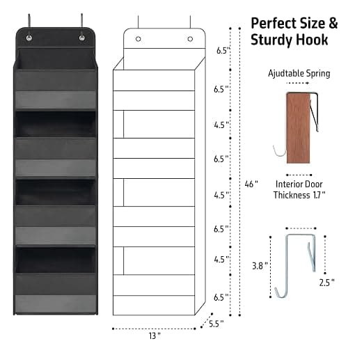 Giraffe Creation Over Door Organizer with 4 Large Capacity Pockets, Heavy Duty Hanging Organizer Storage for Closet Bathroom Nursery Bedroom Dorm, Toys Cosmetics Sundries and Baby Essentials, Black thumbnail 3