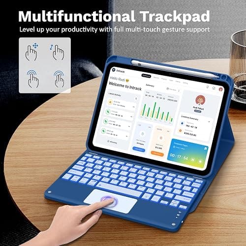 MoKo Touch Keyboard Case for iPad (A16) 11th Generation 11 inch 2025, iPad 10th Generation 10.9 inch Case with Pencil Holder, 7 Colors Backlit Multi-TrackPad Detachable Bluetooth Keyboard, Navy Blue thumbnail 5