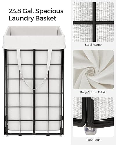 SONGMICS Laundry Hamper, 23.8 Gal. (90L) Laundry Basket, Collapsible Clothes Hamper, Black and White ULCB190W01 thumbnail 7
