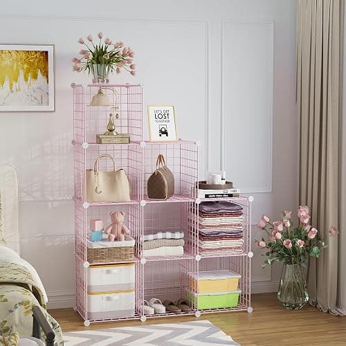 C&AHOME Wire Cube Storage, 9 - Cube Organizer Metal C Grids, Modular Shelves Units, Closet Organizer, Ideal for Home, Office, Living Room, 36.6”L x 12.4”W x 48.4”H, Pink UWCS3009P thumbnail 2