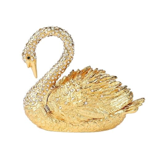 Janshe Cul Golden Swan Trinket Boxes Hinged Hand-Painted Jewelry Box Animals Figurine Craft Ornaments Unique Gift for Home Decor - Image 1