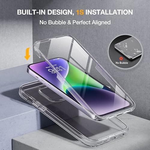 Miracase Compatible with iPhone 14 Case 6.1 inch, [Built-in Glass Screen Protector + Camera Lens Protector] Full Body Rubber Bumper Clear Back Case Cover (Clear) thumbnail 4