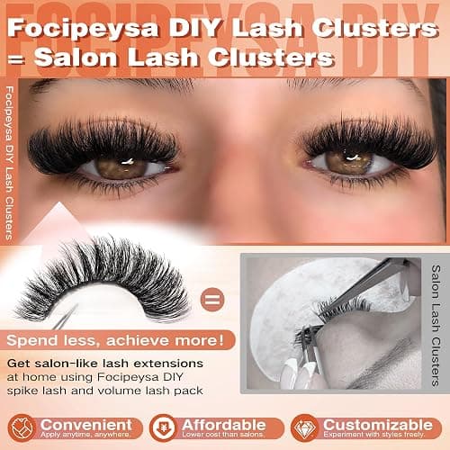 Focipeysa Eyelash Clusters 100D 200D Lashes Extensions with Bottom Lash Volume Fluff Lash Clusters 256pcs Individual Eyelash Extensions 12-18mm Eyelash Extensions DIY D-Curly Lash Extension at Home thumbnail 7