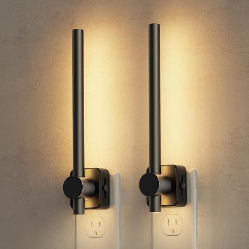 L LOHAS LED Night Light, [2 Pack] Night Lights Plug into Wall, 0-200LM Bathroom Nightlight, Dusk to Dawn Sensor 2W Dimmable Nightlights, Soft White 3000K, Modern Black Night Light for Mirror Restroom - Image 1