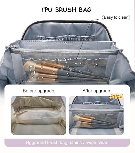 BOYATU Travel Makeup Bags Cosmetic Organizer Bag: 3 Pcs Set Large Capacity Floral Make up Bag with Compartments - Waterproof Leather Toiletry Bags with Handle for Women (21-Purple) thumbnail 5