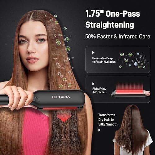 HITTIONA Flat Iron Hair Straightener – 1.75” Ceramic Infrared Ionic Flat Iron with 5s Fast Heat-Up, Vibration Technology, LCD Temp Control, Dual Voltage, Anti-Frizz Styling for All Hair Types thumbnail 3