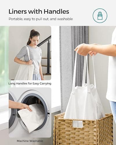 SONGMICS Laundry Hamper with Lid, 17.2 Gallon (65 L) Synthetic Rattan Clothes Laundry Basket with Lid and Handles, Foldable, Removable Liner, Goose Yellow ULCB165N01 thumbnail 7