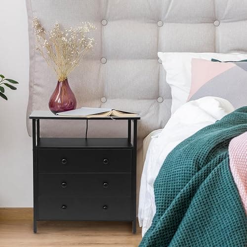 Edbuosy 3 Wooden Drawers Night Stand, 27 Inch Wide Nightstand with Charging Station and Adjustable Drawers, Small Dresser for Closet, Bedside Table for Living Room/Bedroom/Office thumbnail 7