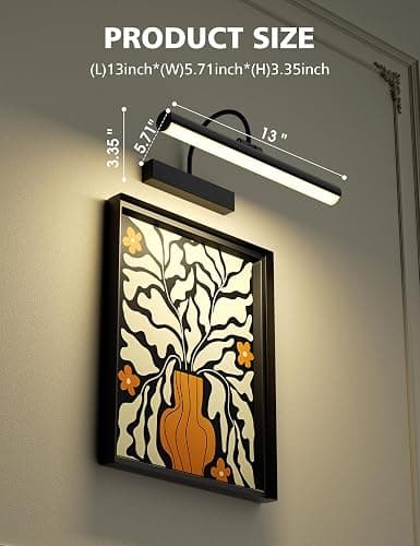 VOLISUN Picture Lights for Wall, 13 inch Rechargable Picture Light Battery Operated, 3 Color Temperatures Cordless Picture Light with Remote, Art Light for Paintings, Gallery, Portrait, 1 Pack (Black) - Black - 13inch-1Pack thumbnail 5