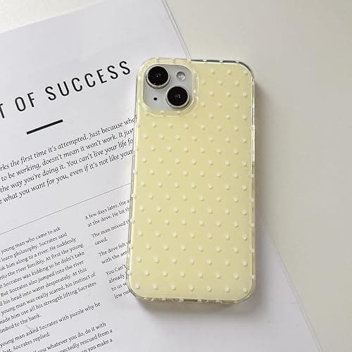 QLTYPRI Cute Phone Case for iPhone 13/iPhone 14 Case Polka Dot Fashion Aesthetic Design for Women Girls, Slim TPU Shockproof Protective Phone Cover for iPhone 13/14 - Yellow thumbnail 3