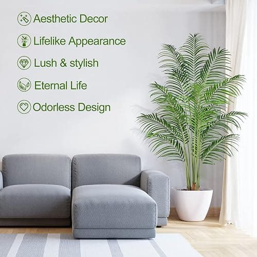 Keeplush Artificial Palm Tree 6ft Tall Fake Palm Tree Indoor Decor with 18 Leaves and Real Bark Design Faux Tropical Areca Palm Silk Floor Plant in Pot for Home Office Living Room Bedroom Decor 1pcs thumbnail 2
