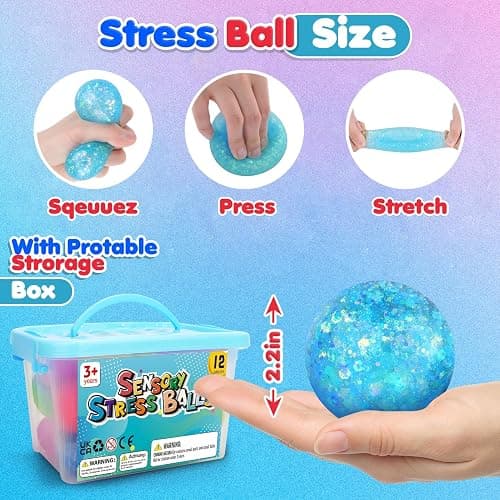 Stress Balls Fidget Sensory Toys: 12 Pack Squishy Stress Balls for Kids 3-12 - Hand Therapy Sensory Ball with Nervousness Pressure Relief - Squeeze Stress Toys Bulk - Classroom Prize Gift for Student thumbnail 4