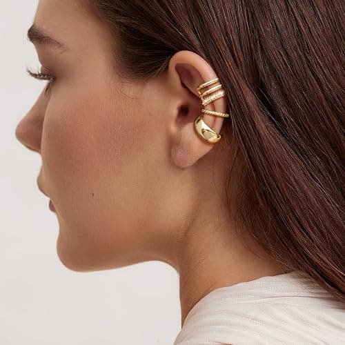 Robaice Gold Ear Cuff Earrings for Women Non Piercing, 14K Gold Plated Ear Cuffs Non Piercing, Clip-On Cartilage Earring, Fake Earrings For Women thumbnail 3