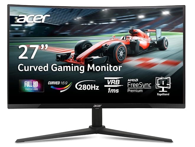 acer Nitro 27 Inch 1500R Curved Zero-Frame Full HD (1920 x 1080) Gaming Monitor | AMD FreeSync Premium | Up to 280Hz Refresh | 1ms VRB | One Display Port 1.4 and Two HDMI 2.0 Ports | XZ270 - Image 1