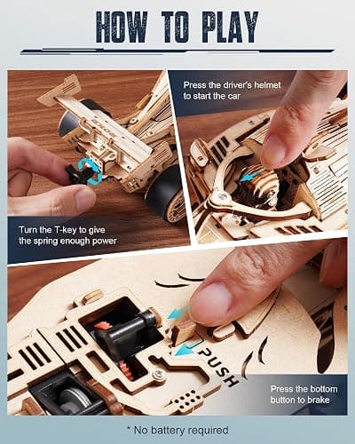 ROKR 3D Wooden Puzzle 1:18 Scale Formula Racing Cars for Adults, 5 Hour Build, Wind up Toys Model Car Kits for Adults to Build, Ideal Gift for Boys and Men thumbnail 6