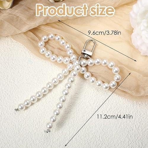 Mabor Silver Heart Pearl Bow Keychain Y2k Bowknot Keyring Sweet Bag Car Keys Charms Accessories for Car Keys Bow Keychain Accessories Women thumbnail 2